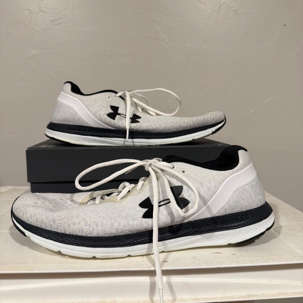 Under Armour Charged Impulse Knit Mens 13 White Black‎ Excellent Running Shoes